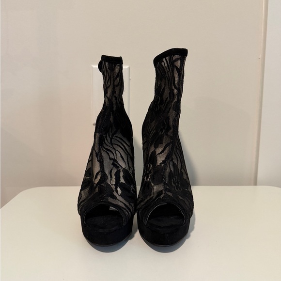 ALDO Black Lace Peep-Toe High Heel Booties - Picture 3 of 5